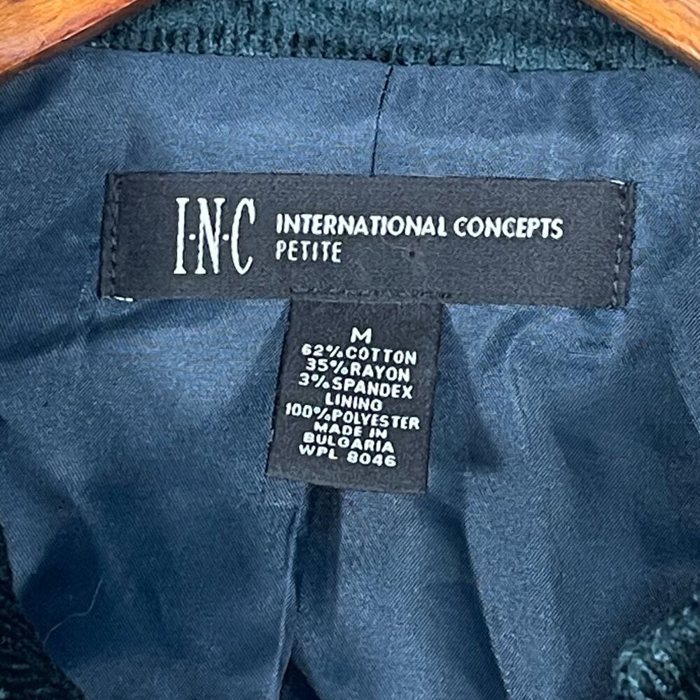 INC Petite Dark Green Corduroy Military Jacket Lined Cropped M - Picture 5 of 13